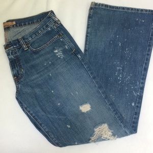 Abercrombie Distressed Paint Bleach Flare Jeans